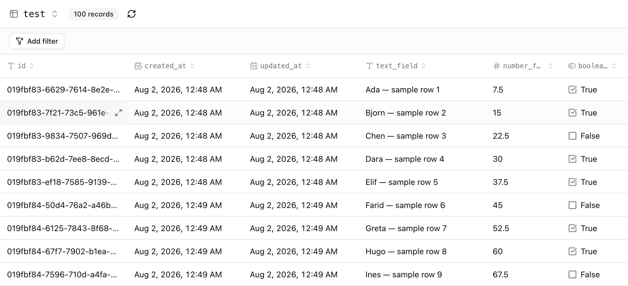 Screenshot of the Zeitlos dashboard showing the new data viewer with tables and records.